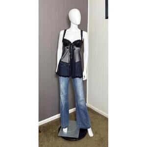 Y2K Black Mesh Ruffled Babydoll Bra Top from Victoria's Secret size 34B